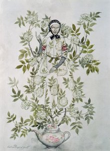En medio de un árbol se sentaba una anciana de aspecto amable, ilustración de 